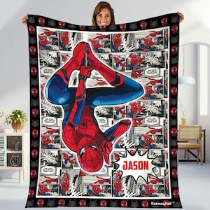 Personalized Spider Man Blanket, Spider Man Friends Blanket, Superhero Gift Blanket, Custom Hero Name Blanket, Superhero Baby Name Blanket