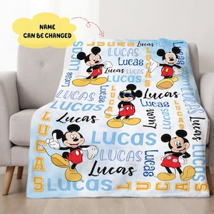 Personalized Watercolor Disneyland Mickey Mouse Blanket, Blanket Mickey Mouse Birthday Gifts Disneyland Mickey Minnie Christmas Gift Blanket