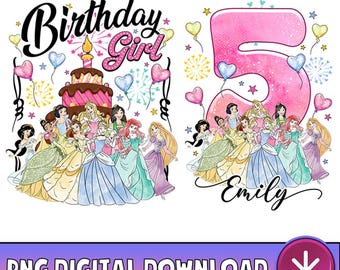 Personalized Birthday Princess PNG, Disneyland Princess Birthday Girl, Family Birthday Trip, Custom Princess Magic Kingdom, Digital Download