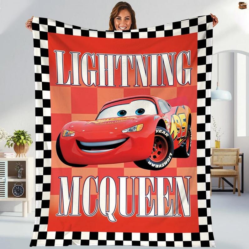Fleecedeken Lightning McQueen, Disneyland Pixar Cars-filmdeken, verjaardagsdeken, Disneyland Movie-deken voor bedbank afbeelding 1
