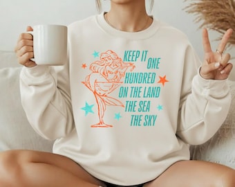 Comfort Colors Keep It One Hundred On The Land The Sea The Sky Shirt, Ariel The Little Mermaid, Disneyland Mermaid Martini Showgirl Tshirt