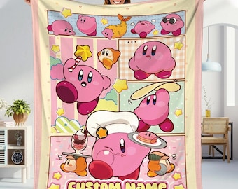 Custom Name Kirby Blanket, Personalized Kirby Blanket, Japanese Anime Blanket Gifts, Kirby Birthday Blanket, Kirby Blanket Gift For Baby