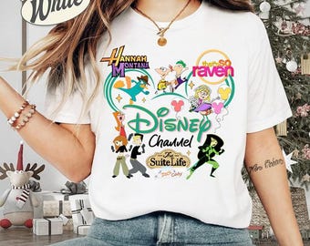 Comfort Colors Disneyland Channel Cartoon Characters Shirt, Hannah Montana Lizzie McGuire Phineas Ferb Perry Kim Possible, Family Trip Shirt
