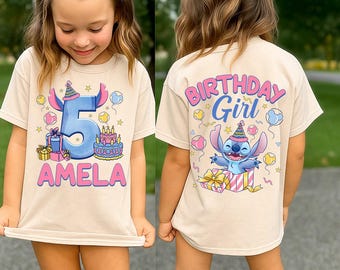 Camiseta personalizada de Disneyland Stitch para niña, colores cómodos, Lilo y Stitch, para cumpleañera, cumpleaños de Stitch