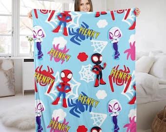 Manta personalizada de Spidey y sus increíbles amigos, manta polar de Spidey Friends, manta de superhéroe de Spiderman, regalo de cumpleaños personalizado de Spidey