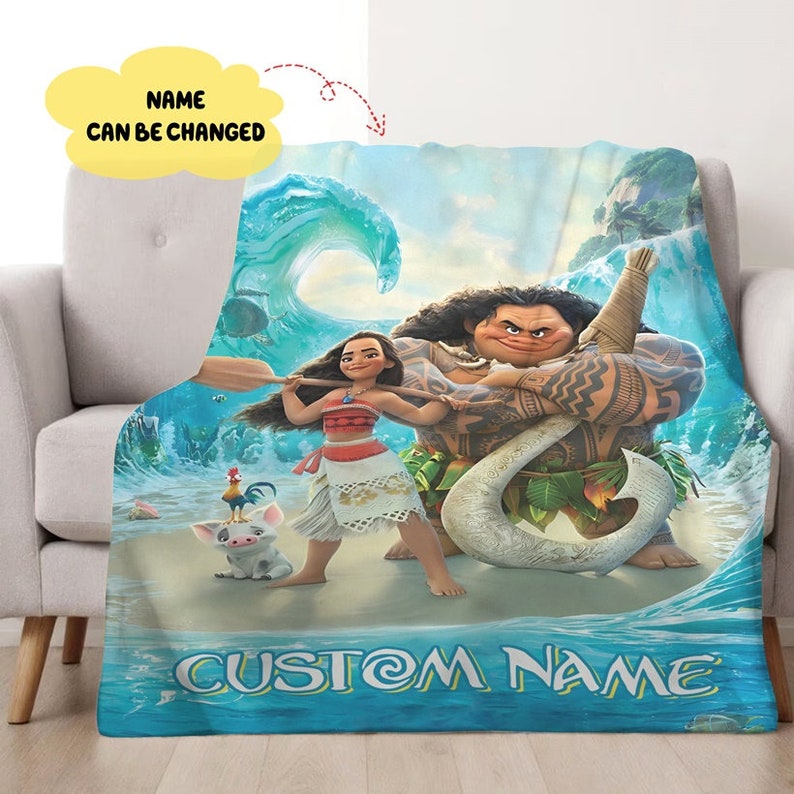 Personalized Moana Princess Blanket, Custom Name Princess With Pig