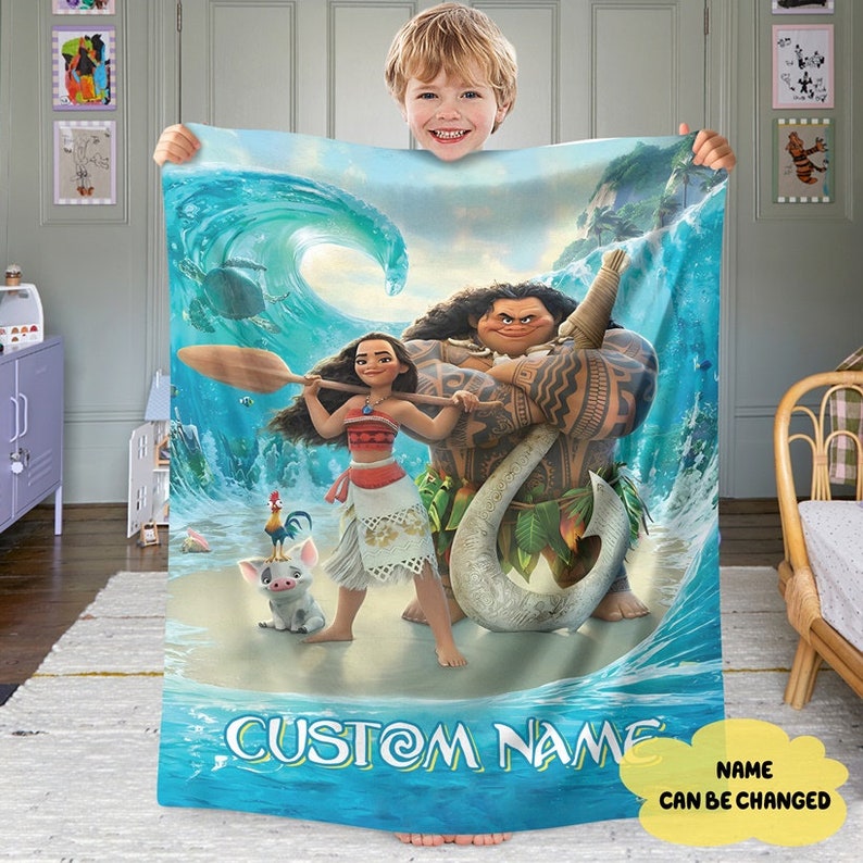 Personalized Moana Princess Blanket, Custom Name Princess With Pig