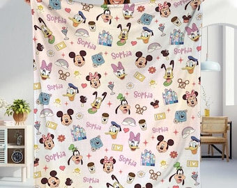 Personalized Disneyland Blanket, Disneyland Mickey And Friends Blanket, Custom Name Disneyworld Blanket, Magic Kingdom Blanket Birthday Gift