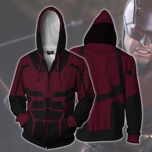 Daredevil 3D Full Over Print Hoodie, Matt Murdock Hoodie, Daredevil Suit Shirt, Daredevil Superhero Costume Hoodie, Daredevil Cosplay Hoodie
