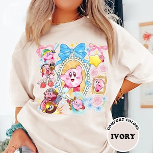 Comfort Colors Kirby Coquette Bow Shirt, Cute Pink Kirby Shirt, Kirby Birthday Shirt, Ribbon Coquette Shirt, Kirby Costume Family Matching