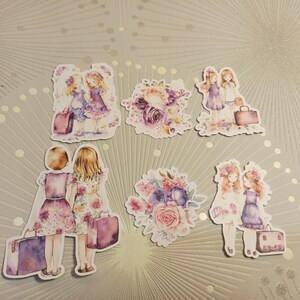 Ephéméra jeune fille en voyage pour scrap papier 220gr