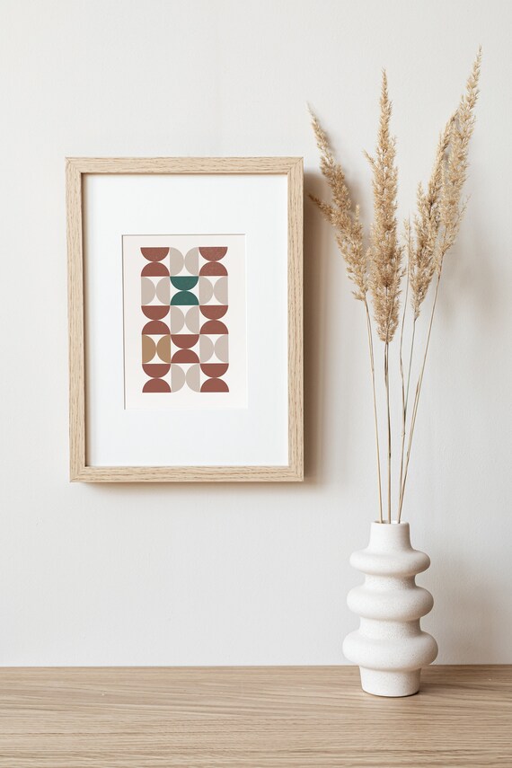 Mid Century Modern Art Aesthetic Poster Boho Print Living Etsy mid century modern art aesthetic poster boho print living room decor neutral color abstract geometry vintage shapes warm color palette