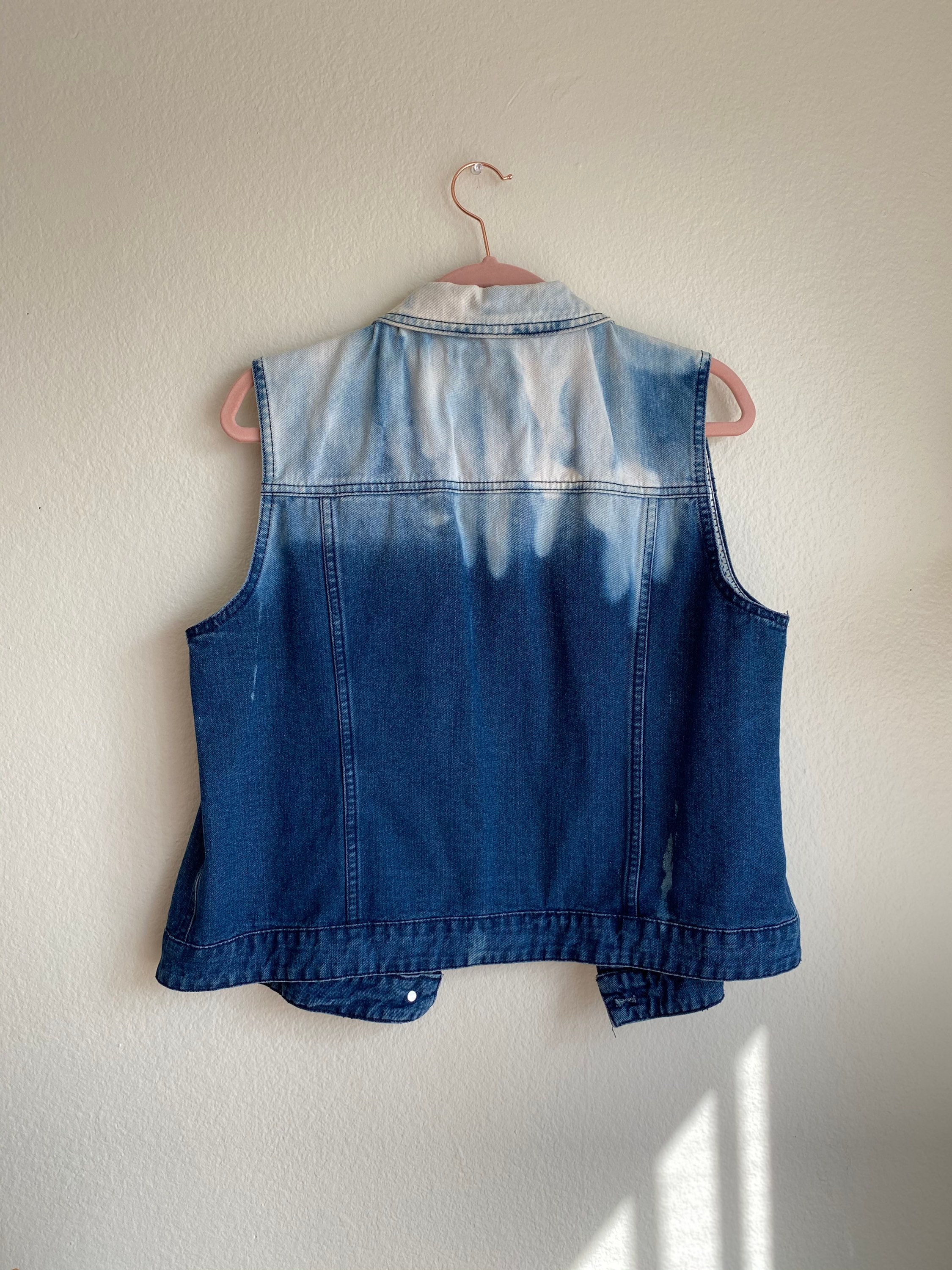 Handbleached Jean Jacket Vest Tiedyed Upcycled Etsy UK