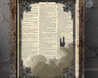 Castle In The Sky Art Print - Fantasy Floating Castle Vintage Wall Art - Gothic Decor