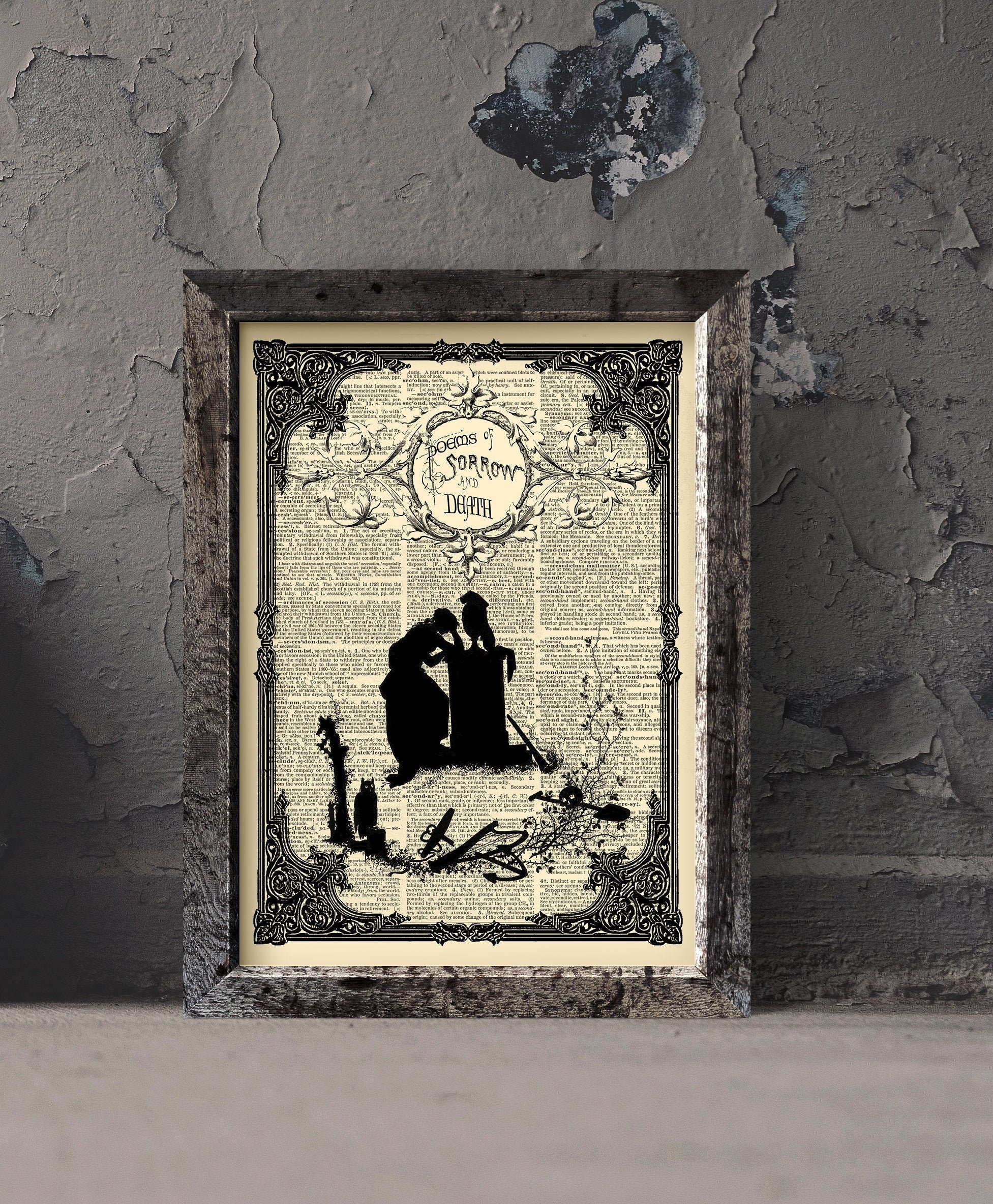 Poems of Sorrow Art Print: Vintage Dictionary Page Gothic Decor