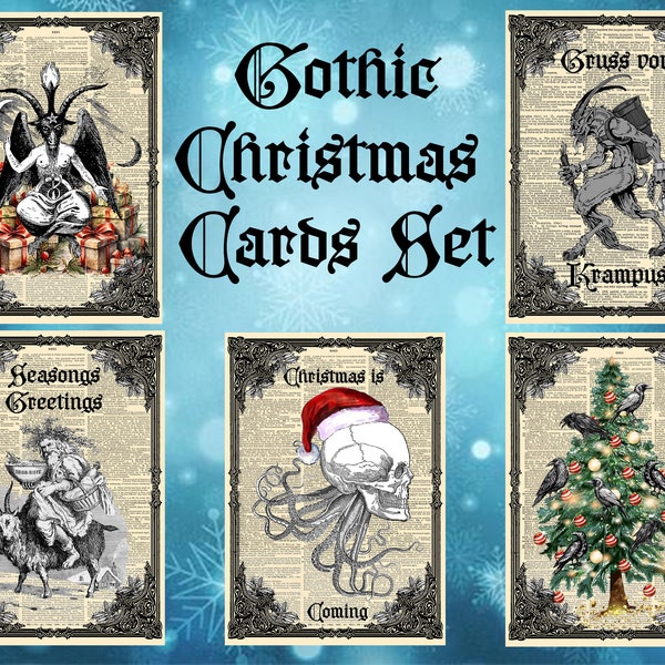 Alternative Gothic Christmas Cards. Mixed pack of 5 Xmas Cards. Merry Creepmas