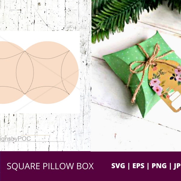 Square pillow box template SVG | Wedding favor box SVG | party favor box SVG | Pillow Box Svg | Party Decor Svg | Cricut cut files | box svg