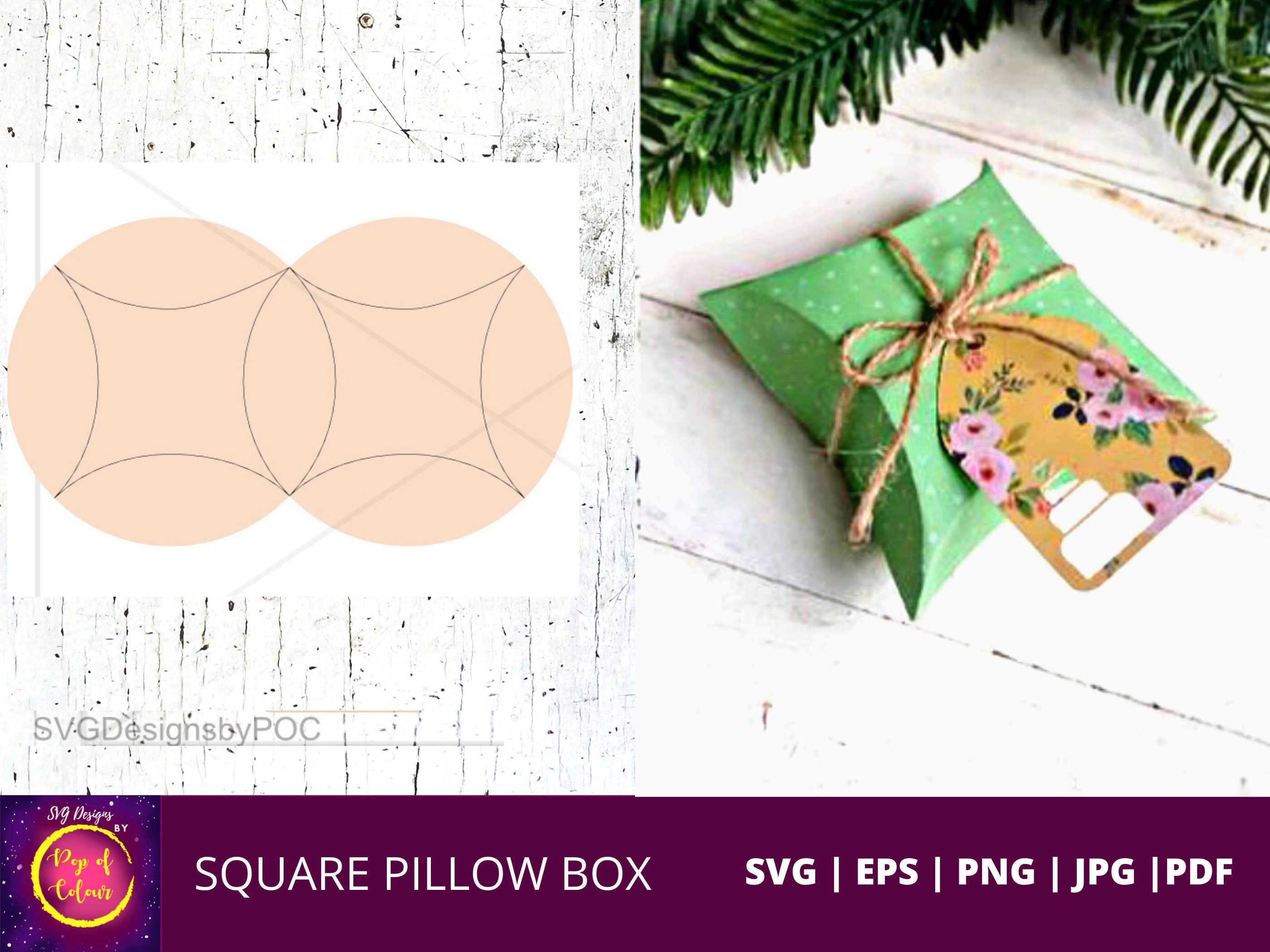 Square Pillow Box Template SVG Wedding Favor Box SVG Party Favor Box