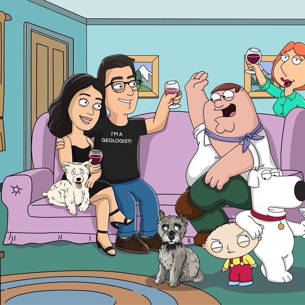 Family Guy Portrait, Cartoon Portrait, Benutzerdefinierte Family Guy Gemälde, Family Guy Geschenk, Vatertagsgeschenk