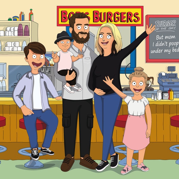 Bob's Burger's Custom Personalized Digital Portrait | Bobs Burgers Portrait | Fathers day gift