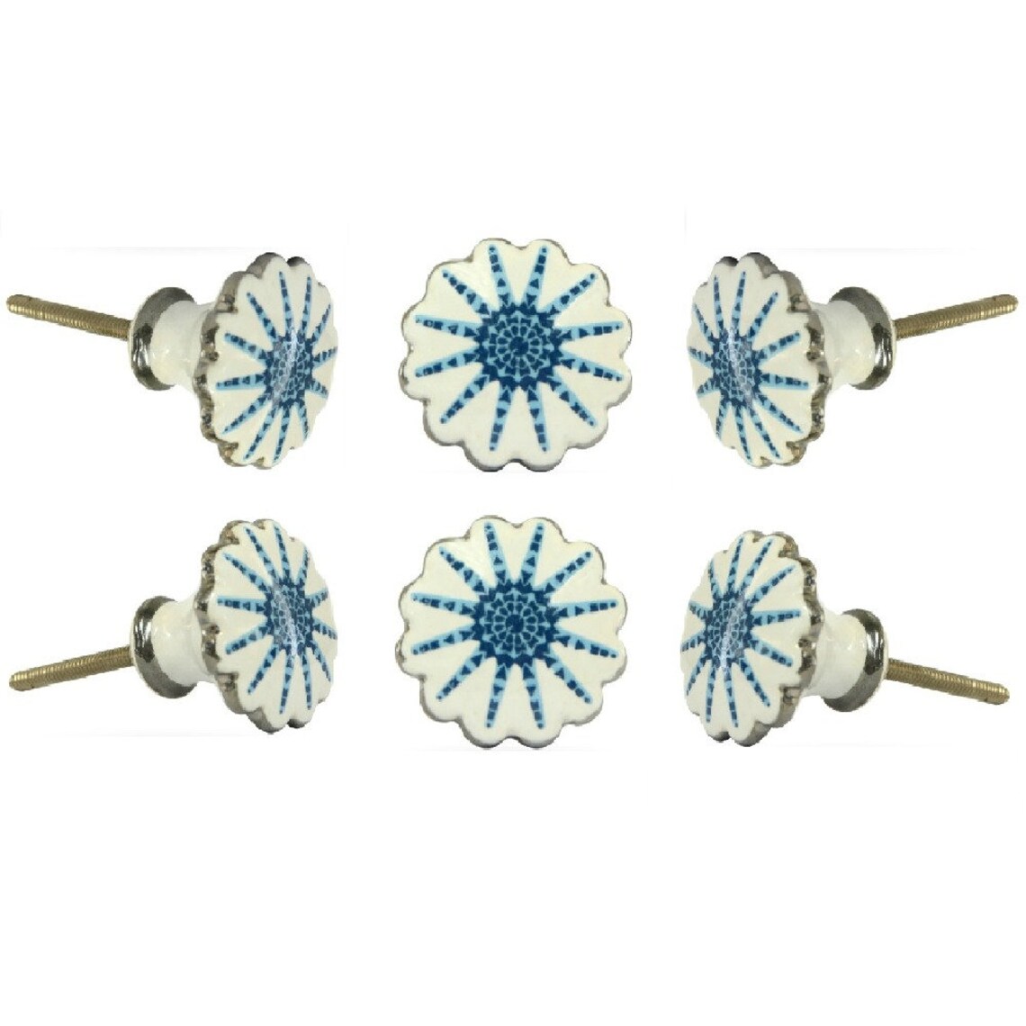 Set of 6 Knobs Blue Star Ceramic Finished Premium Etsy