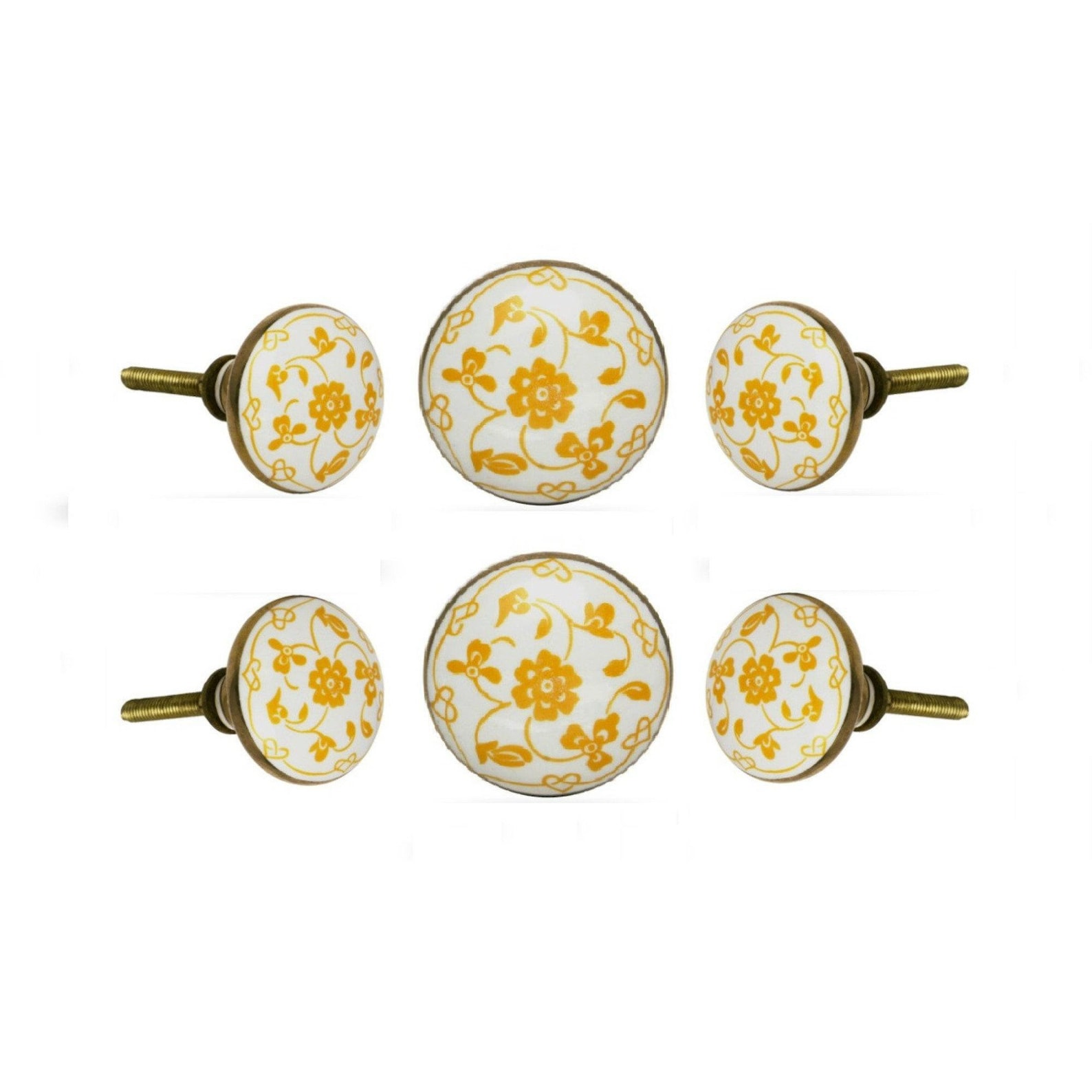 Set Of 6 Knobs Yellow Floral Design Ceramic Drawer Etsy