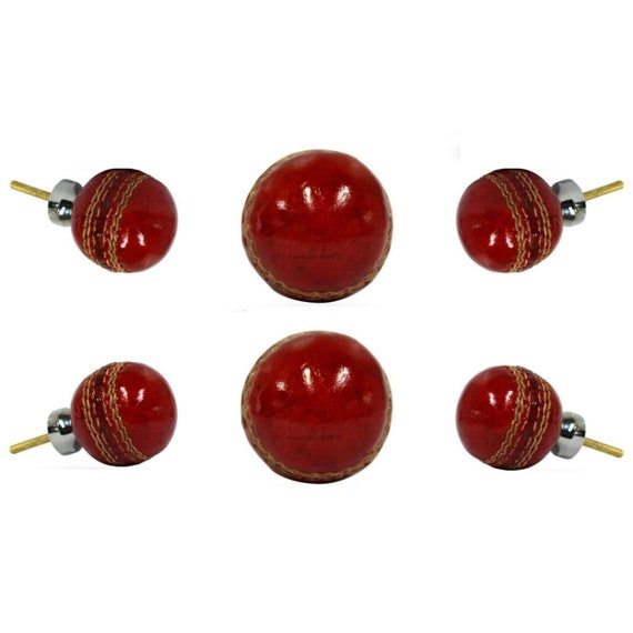 Set Of Six Leather Cricket Ball Knobs Large Etsy