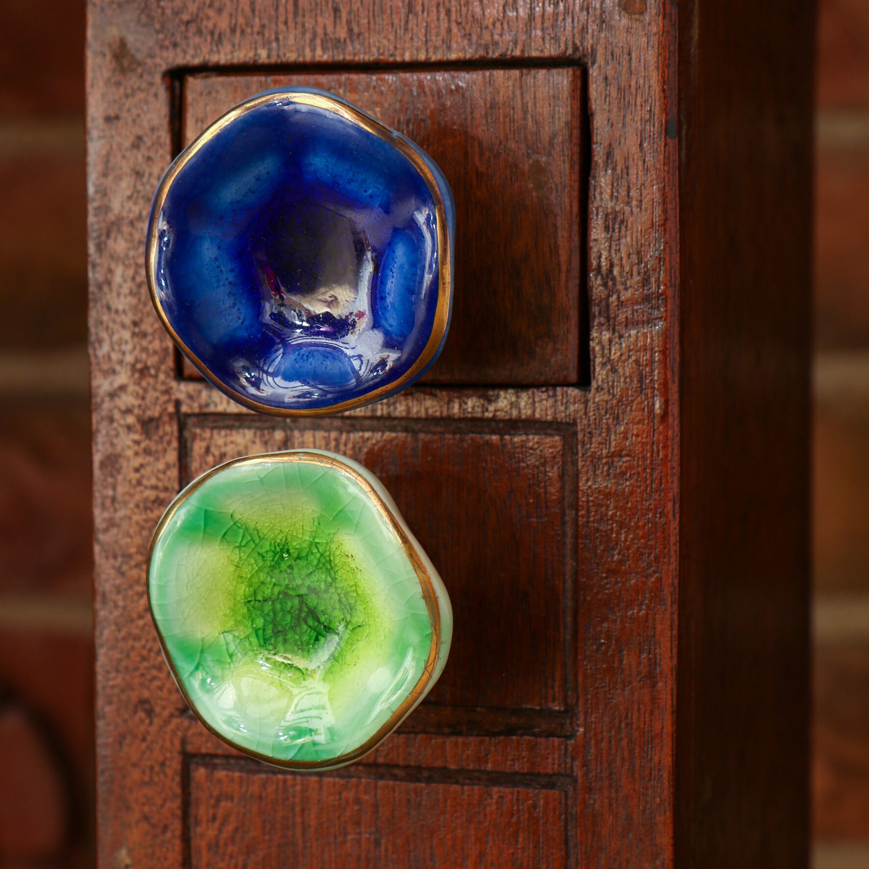 Set of 6 Knobs Dark Blue Ceramic Premium Drawer Etsy