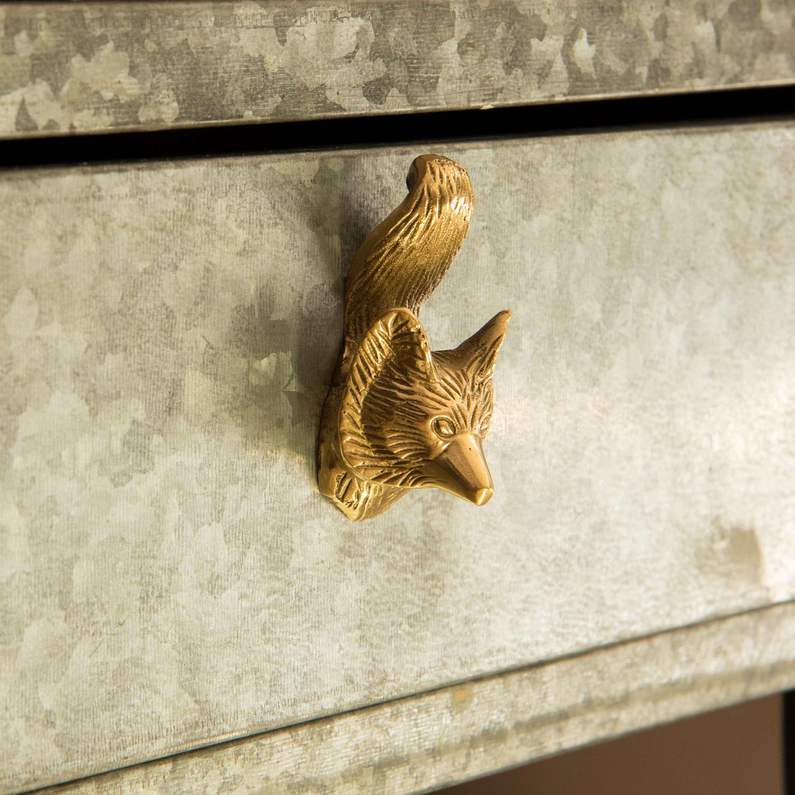Set Of Six Brass Fox Knobs Etsy