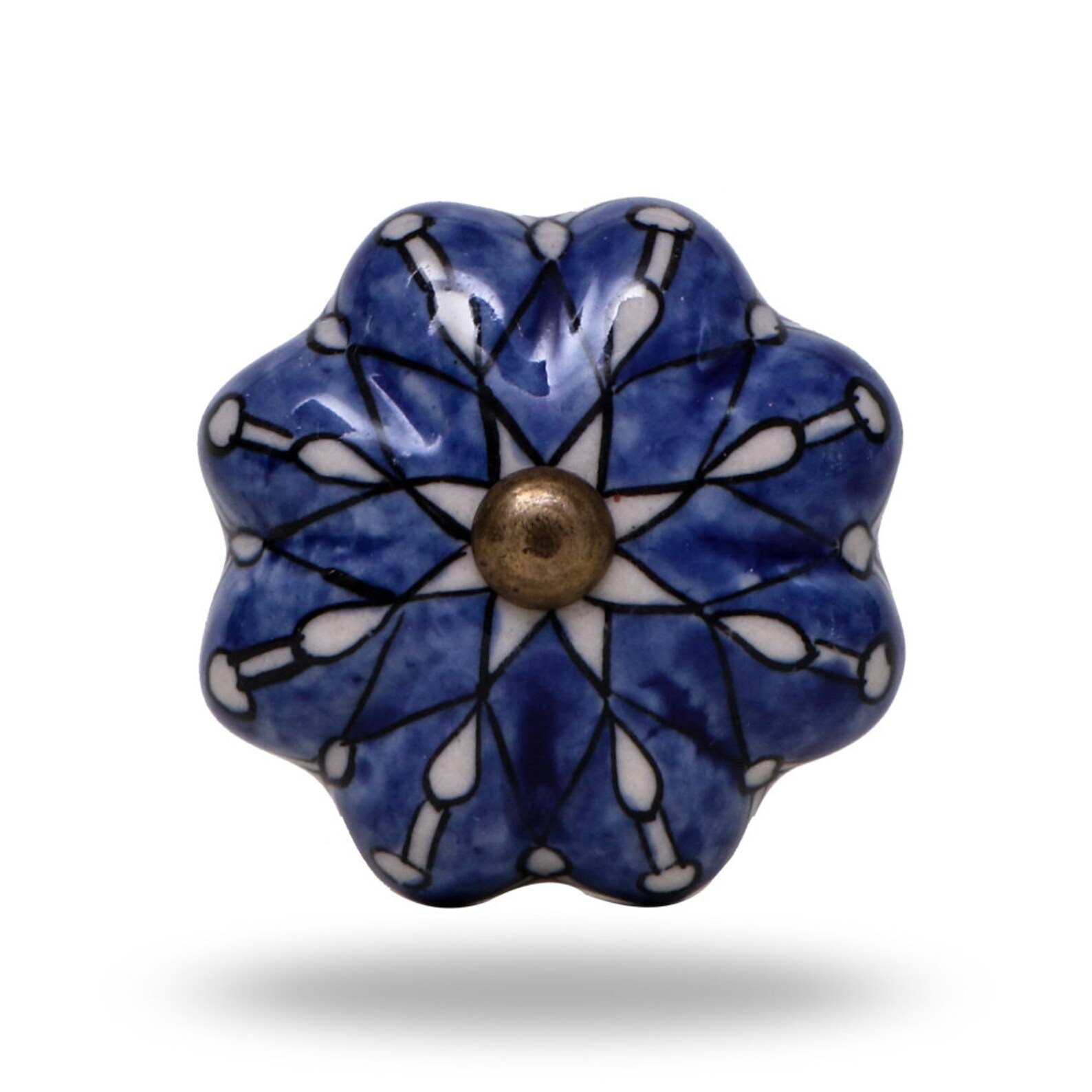 Set of 6 Knobs Navy Blue Floral Design Ceramic Drawer Etsy