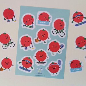 Cute Sports Tomatoes Sticker Sheet | Small Sporty Tomato Planner / Journal Stickers | A6 Sheet