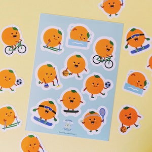 Cute Sports Oranges Sticker Sheet | Small Sporty Orange Journal / Planner Stickers | A6 Sheet
