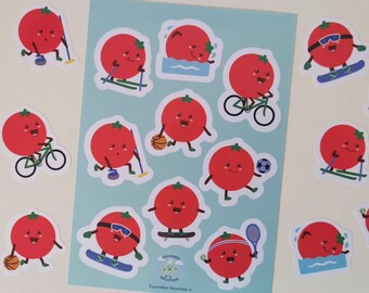 Cute Sports Tomatoes Sticker Sheet | Small Sporty Tomato Planner / Journal Stickers | A6 Sheet