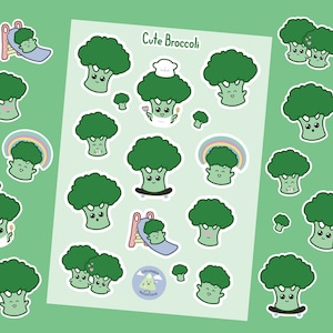 Cute Broccoli Sticker Sheet | Cute Broccoli Planner / Journal Stickers | Vegetables | A6 Sheet