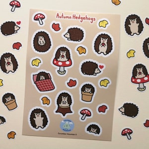 Cute Autumn Hedgehogs Sticker Sheet | Small Hedgehog Planner / Journal Stickers | A6 Stickers Sheet