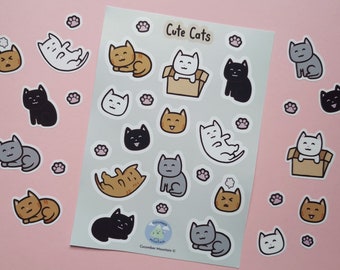 かわいい猫のステッカーシート | 小さな猫のプランナー/ジャーナルステッカー | A6 ステッカーシート