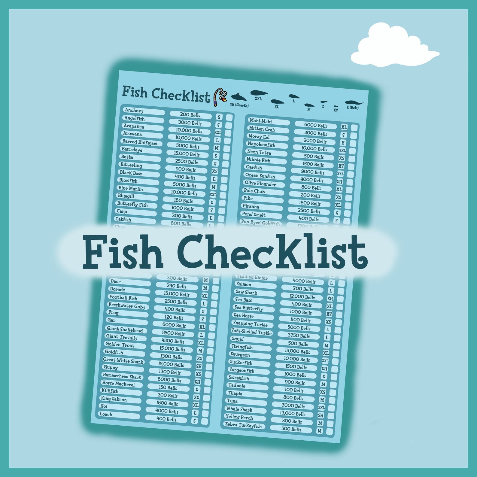 animal crossing fish list new horizons acnh printable list