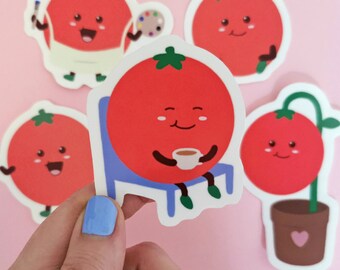 Cute Tomatoes Glossy Individual Die Cut Stickers