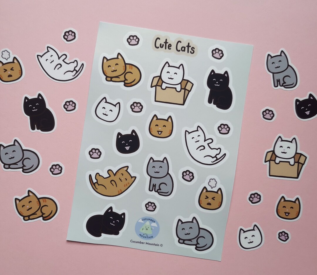 Cute Cats Sticker Sheet | Small Cat Planner / Journal Stickers | A6 ...