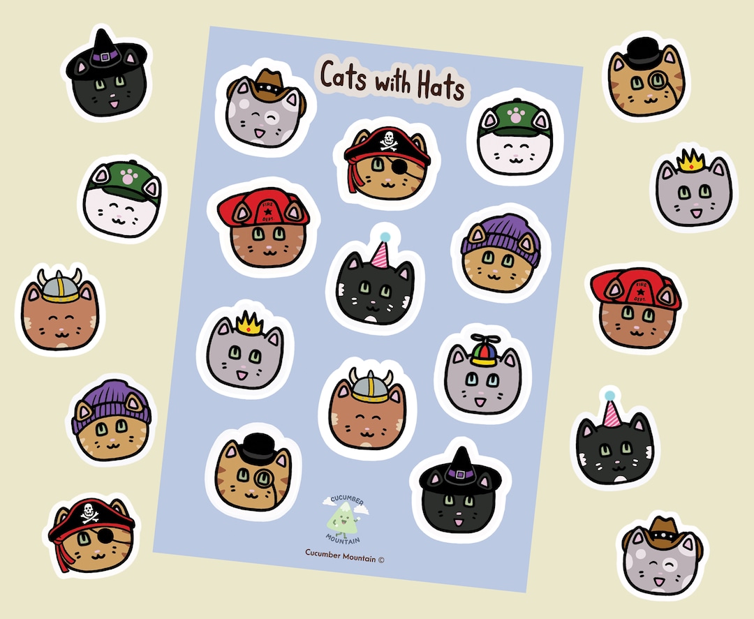 Cats With Hats Cute Sticker Sheet | Small Cat Planner / Journal ...