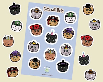Katten met Hoeden Leuk Stickervel | Kleine kattenplanner / dagboekstickers | A6 vel