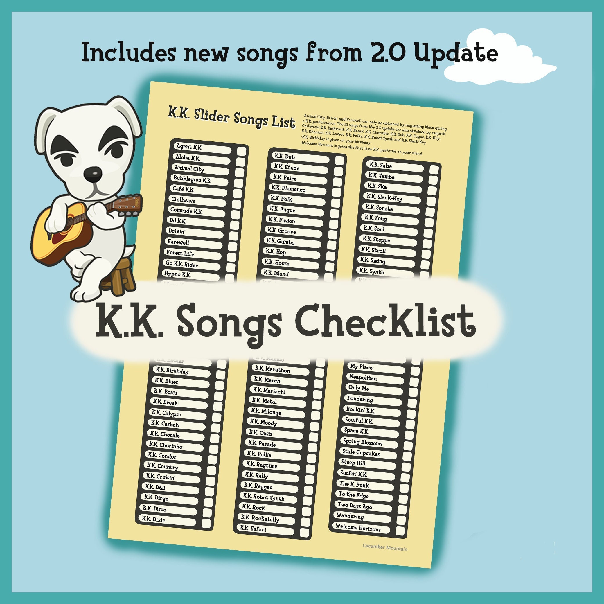 Animal Crossing . Songs Checklist Update . - Etsy Ireland Animal Crossing . Songs Checklist Update . - Etsy Ireland