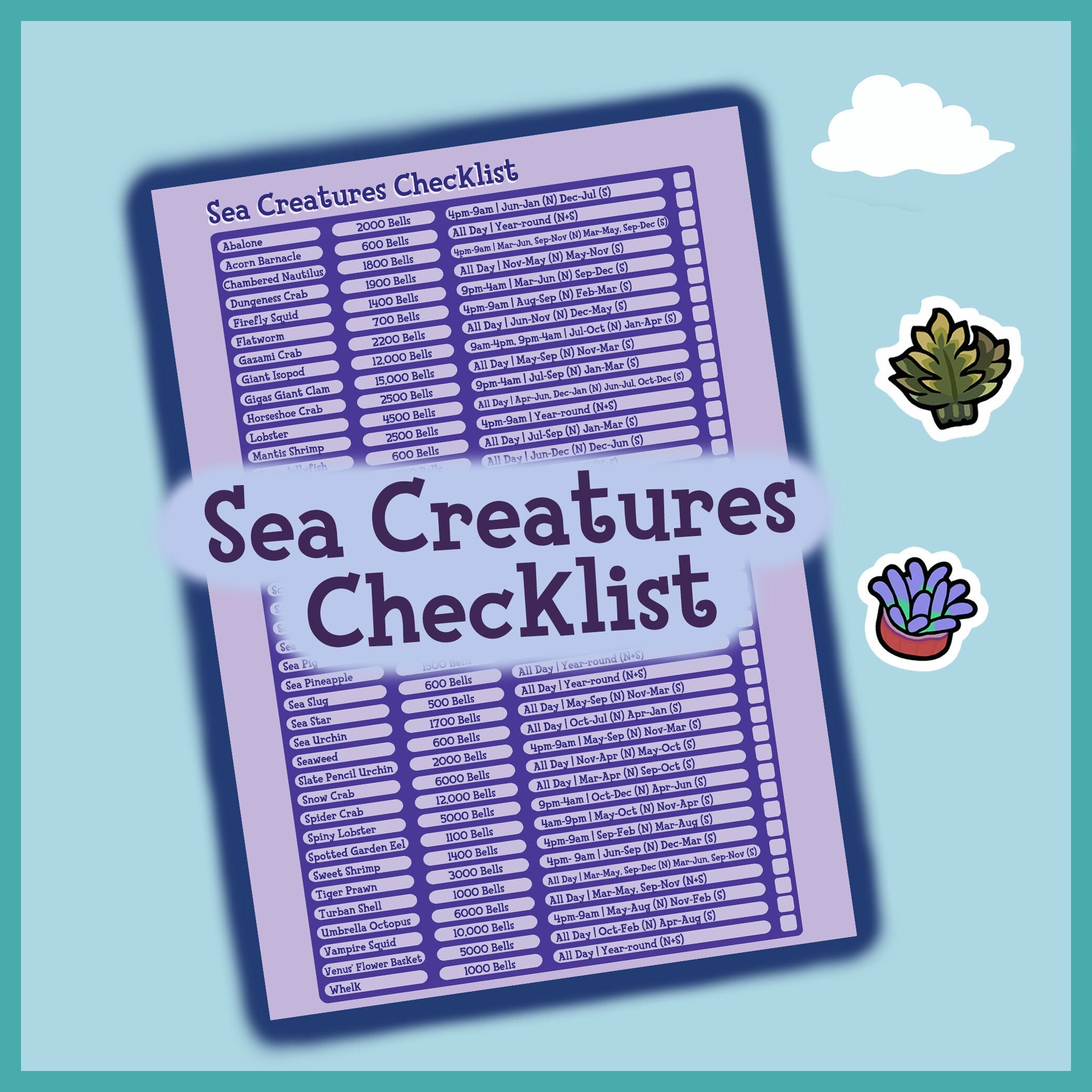 Animal Crossing Fossil Checklist/ Animal Crossing New Horizon Planner