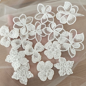 3D Foral lace applique for bridal dress, flower lace patches, embroidered lace appliques(1 piece)