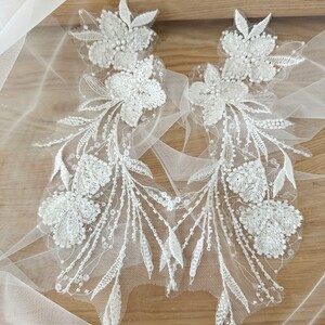 ブライダルドレス用ビーズレースアップリケ、3Dフラワー刺繍レースアップリケ（1個）
