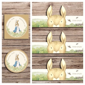 Peter rabbit birthday party baby shower party water bottle label and thankyou tags