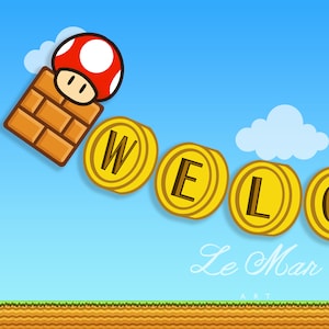 Super Mario Bros Willkommen Geburtstagsparty Wimpelkette "Welcome" BANNER DIGITAL DOWNLOAD