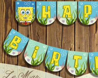 SPONGEBOB  "Happy Birthday" Banner /  Birthday Party Bunting DIGITAL DOWNLOAD