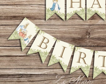 Peter rabbit birthday party bunting / "feliz cumpleaños" bunting banner DESCARGA DIGITAL