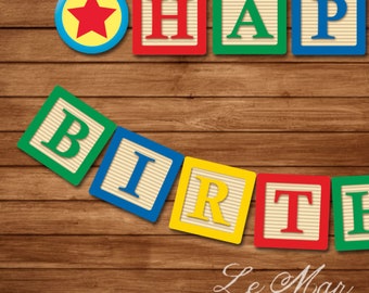"Toy Story Geburtstagsbanner / "Happy Birthday" Alphabet Blöcke Wimpelkette DIGITAL DOWNLOAD."